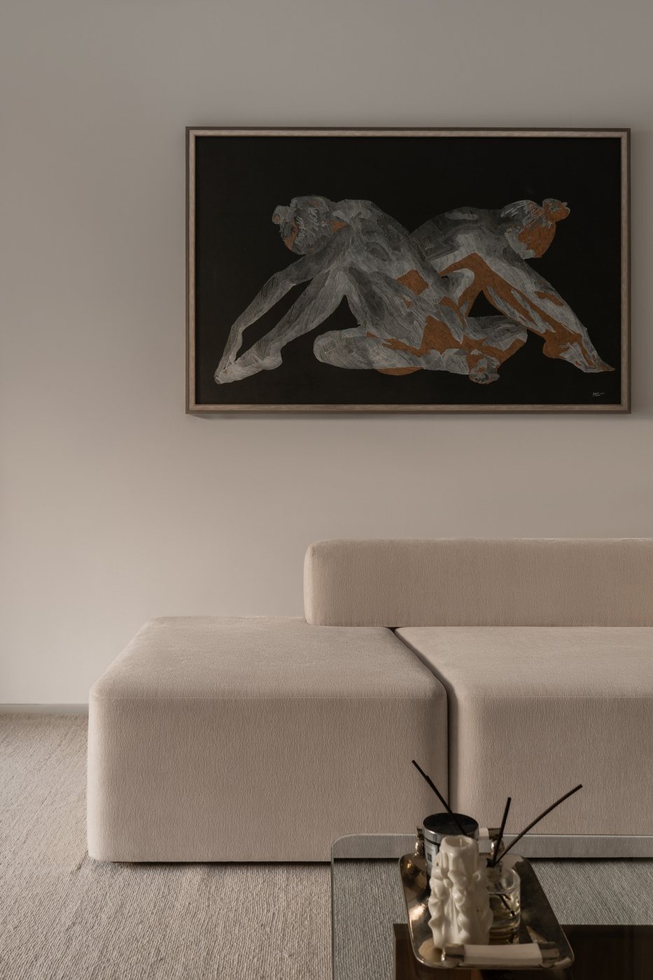 The Quartz — figurative artwork over cream sofa